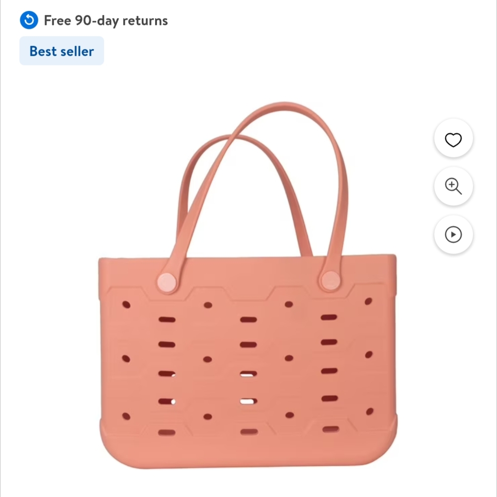 Mainstays large utility laundry tote beach pool tote Bogg Bag melon juice coral